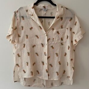 Rails Linen Lightweight Pineapple Camp shirt Left chest pocket Cropped Fruit SM